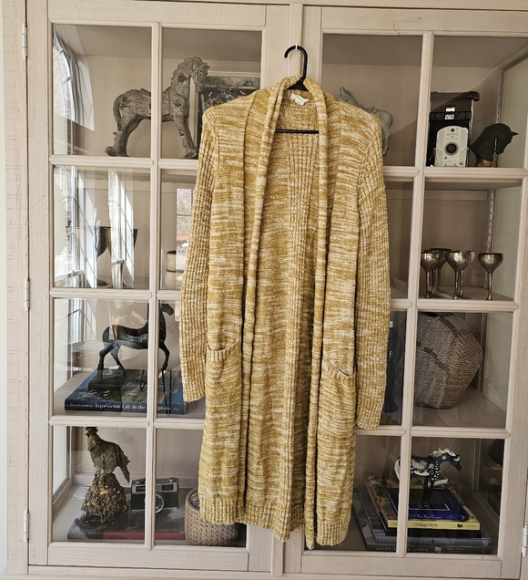 Anthropologie Abigail Duster Long Open Cardigan Marled Heather Mustard Yellow M - Picture 2 of 9